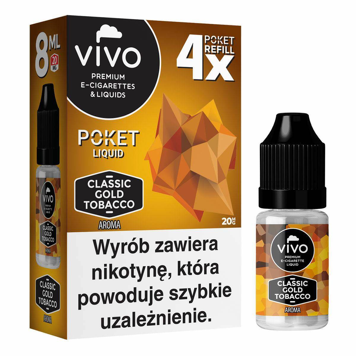 B25-E-liquid VIVO POKET - Classic Gold Tobacco x4 20mg (8ml)