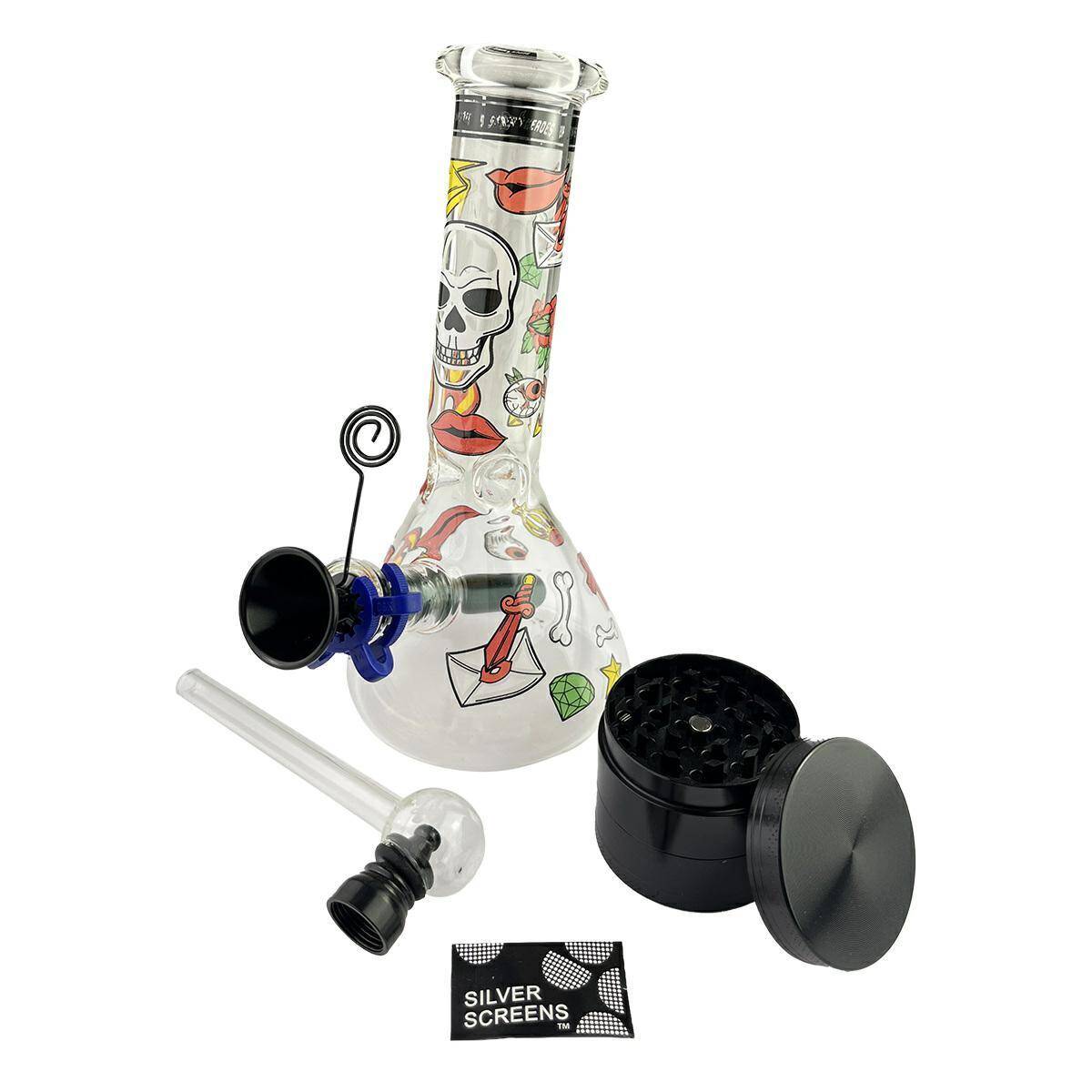 Super Heroes set bongo Skull pipe, grinder, pipe