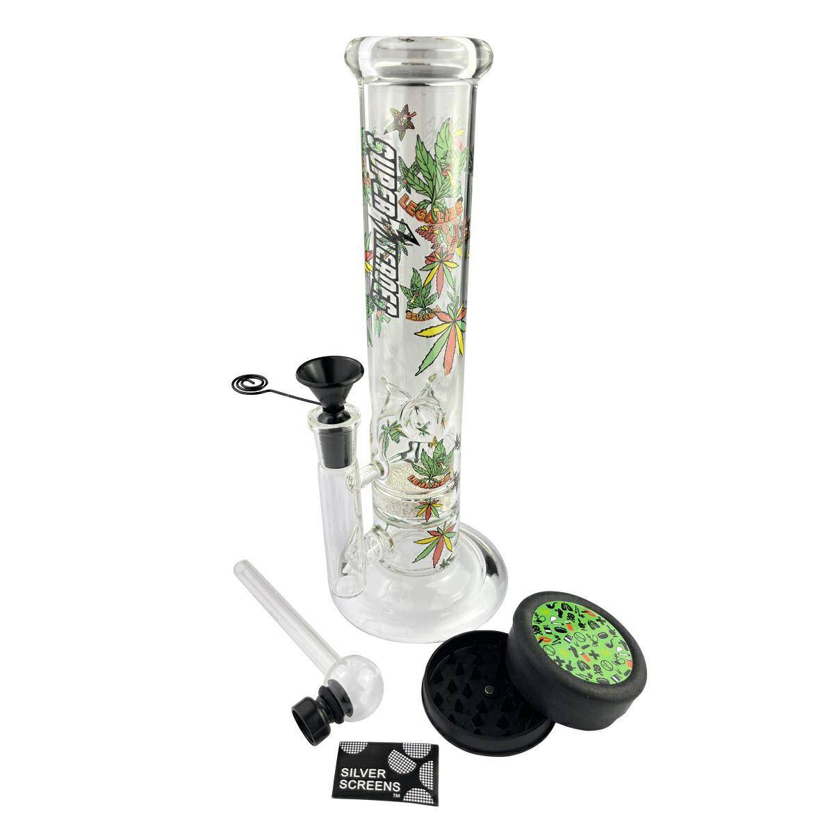 Super Heroes set bongo pipe Leaf, grinder, pipe